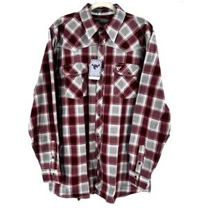 NEW Cowboy Hardware Hombre Pearl Snap Shirt Men's Large Red Gray Western Landman